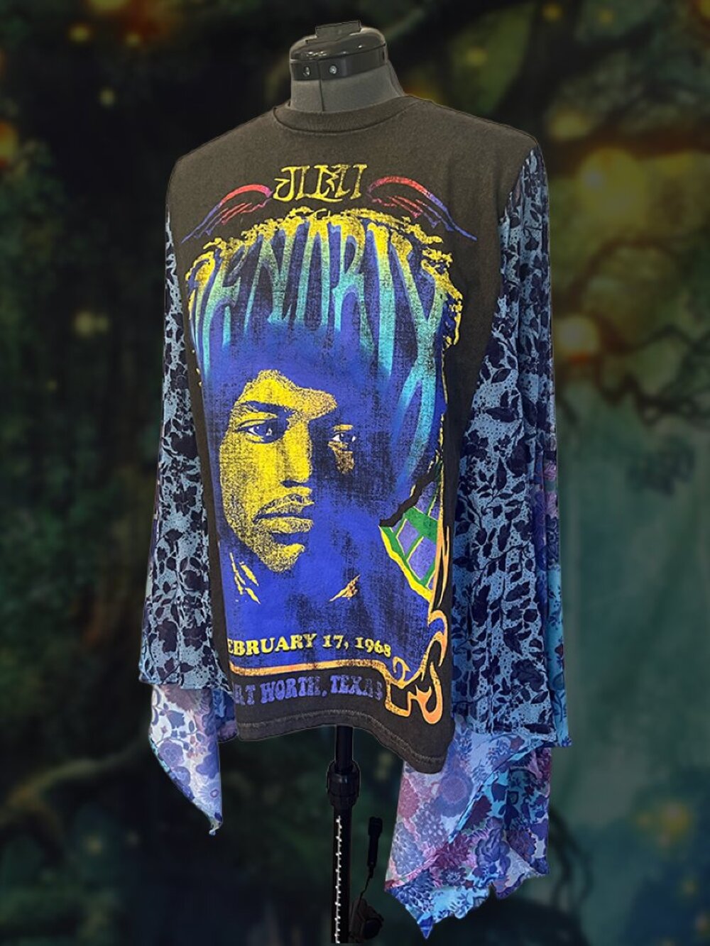 Jimi Hendrix Upcycled Festival poncho | Patchwork Mesh Kimono Sleeves | OOAK